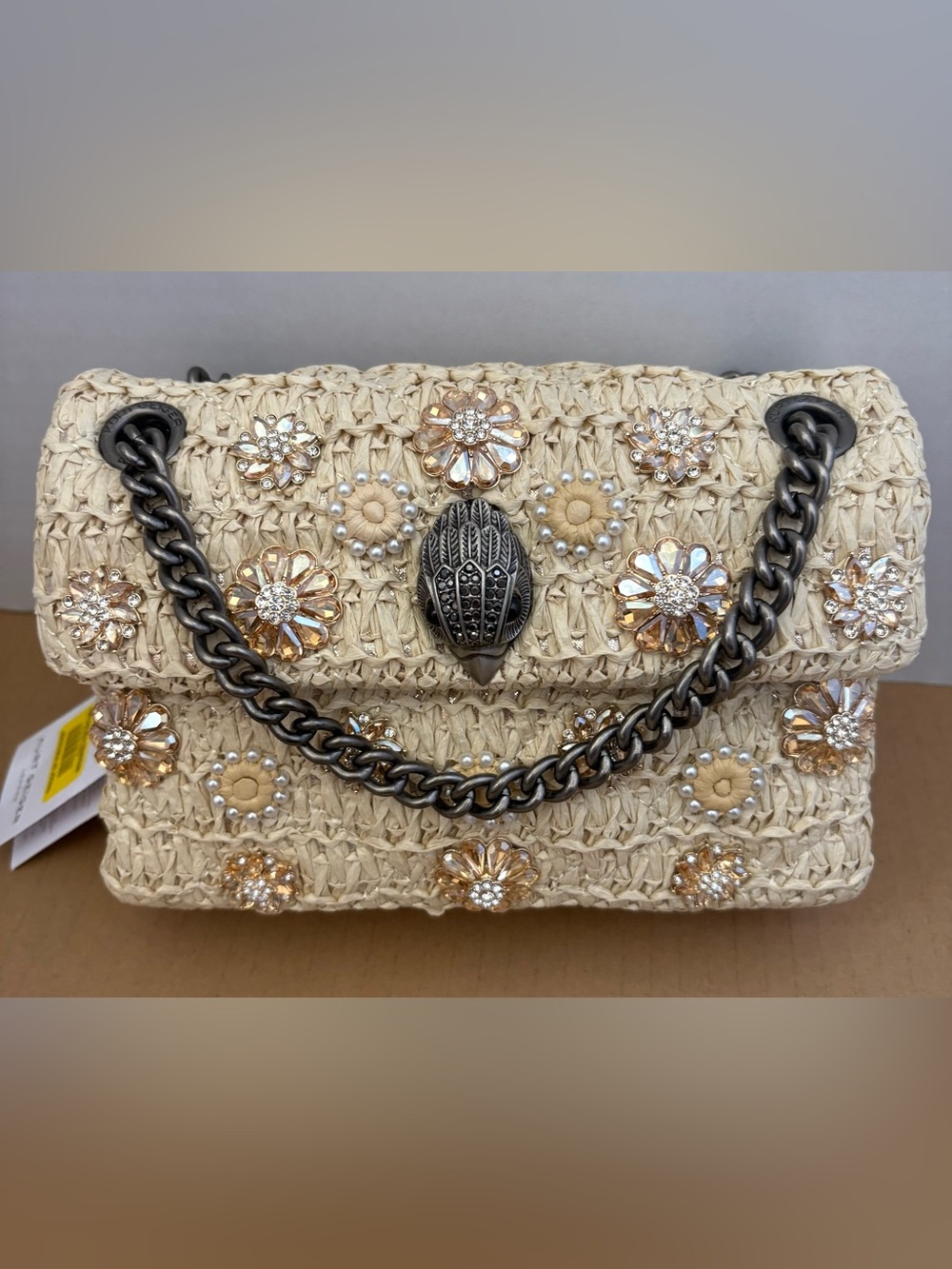 Kurt Geiger London Raffia Flower Mini Kensington Convertible Crossbody Bag  NWT